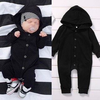 Baby Boy Long Sleeve Black Casual Hooded Cotton Romper