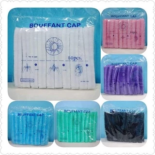 หมวกตัวหนอน เกรดส่ง​ รพ. (แพ็ค​ 50​ ชิ้น)​หมวกคลุมผม​ใยสังเคราะห์ ใช้แล้วทิ้ง​แบบหนา​ กันละอองน้ำได้​