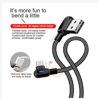 สายชาร์จเร็ว 2.4A USB Micro USB Type C พร้อมไฟ LED 90 องศา USB-C สายชาร์จ Android