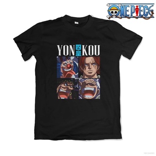 เสื้อยืดแขนสั้นลําลอง ทรงหลวม พิมพ์ลายอนิเมะวันพีช Aie Yonkou Buggy Shanks Kurohige Luffy พลัสไซซ์ 1