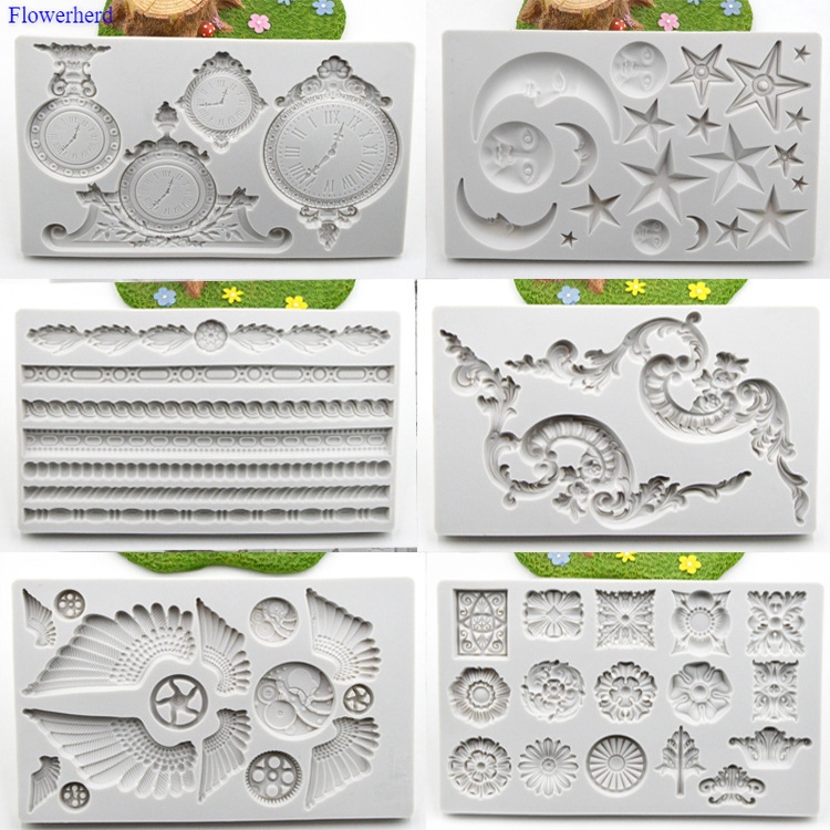 ใหม่ยุโรปสไตล์ Retro นูนนาฬิกาดาว Moon Pearl Wings ช็อกโกแลตแม่พิมพ์ Fondant เค้กซิลิโคนแม่พิมพ์เค้กตกแต่ง