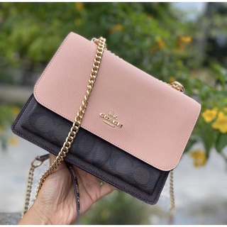 🎀 (สด-ผ่อน) กระเป๋า 8.5 นิ้ว น้ำตาลชมพู COACH C7589 Klare Crossbody  In Signature Canvas