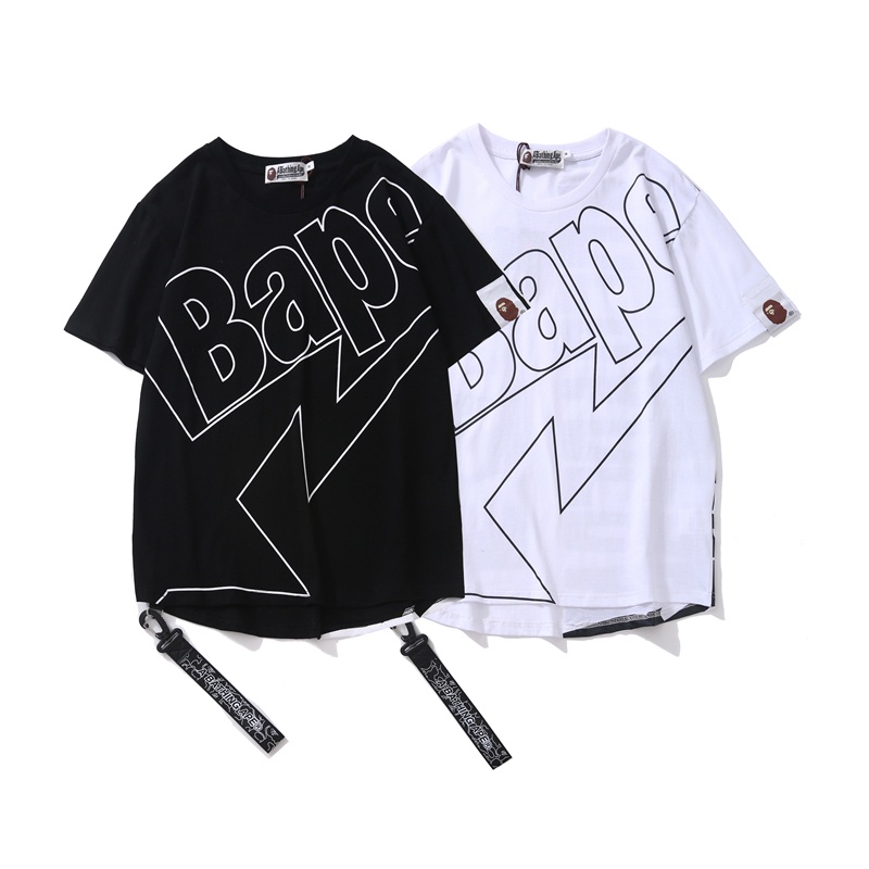 [พร้อมส่ง] เสื้อยืดแขนสั้น คอกลม ผ้าฝ้าย พิมพ์ลายตัวอักษร BAPE สไตล์ฮิปฮอป แฟชั่นสําหรับผู้ชาย และผู้หญิง