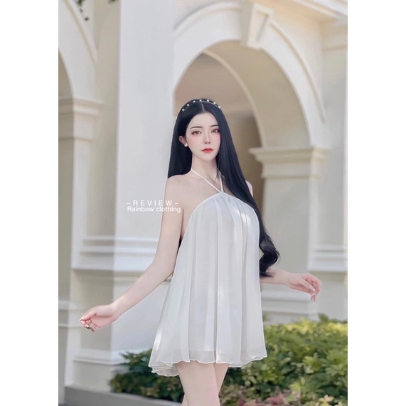 พร้อมส่ง เดรสผ้าชีฟองมีซับในป้าย
