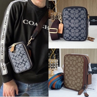 🎀 (สด-ผ่อน) กระเป๋า 5 นิ้ว C8235 C8237 stanton crossbody in Signature Jacquard &amp; refined pebble Leather