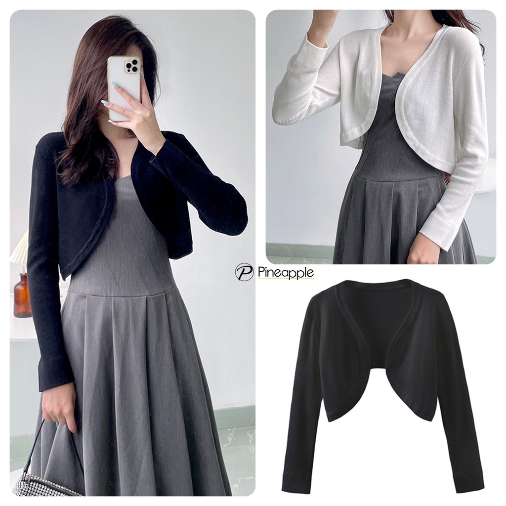 เสื้อคลุมกันแดดไหมพรมครอป ผ้าหญิงสวยๆ Cropped sun protection knit cardigan 1180