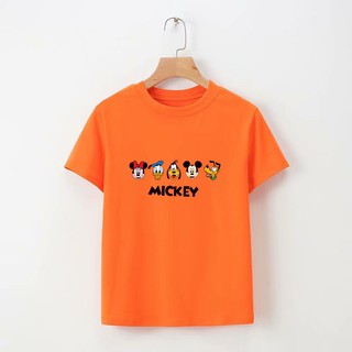 เสื้อยืดลําลองสําหรับเด็กผู้ชายผู้หญิงผ้าฝ้ายแขนสั้นลายการ์ตูน Mickey Disney