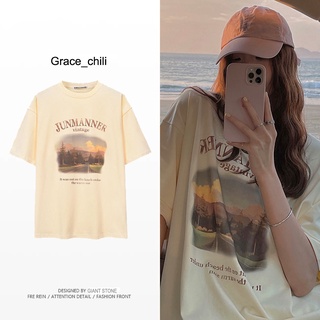 2325/2327เสื้อยืดแขนสั้นทรงหลวมสไตล์เกาหลี oversize เสื้อยืดสาวอวบเสื้อโอเวอร์ไซส์ เสื้อผ้าผู้หญิงน่ารัก​ เสื้อวินเทจXXL