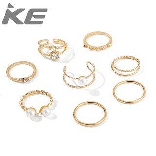 Simple ring set Pearl diamond open ring eight-piece joint ring tail ring for girls for women l