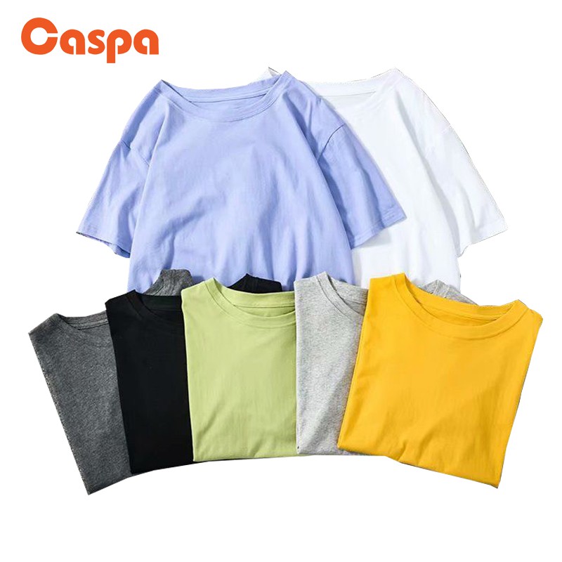 Caspa รุ่น S-596 เสื้อยืดคอกลม oversize ผ้าฝ้าย100% สีพื้นหลากสี ใส่สบาย ราคาถูก สามารถใส่ได้ทั้งผู้