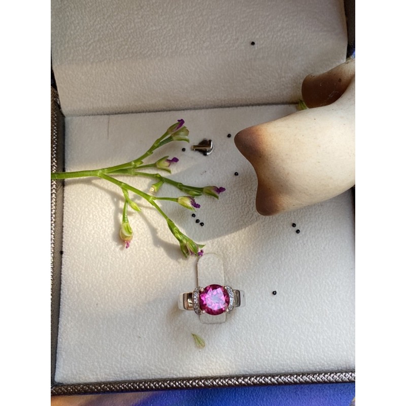 ❤️❤️แหวนเงินแท้ พลอยแท้ pink topaz บ่าข้าง white topaz
