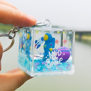 Astronaut Cartoons Keychain periphery Pandant Liquid quicksand Acrylic Keyring souvenir Key Chain girl birthday gift