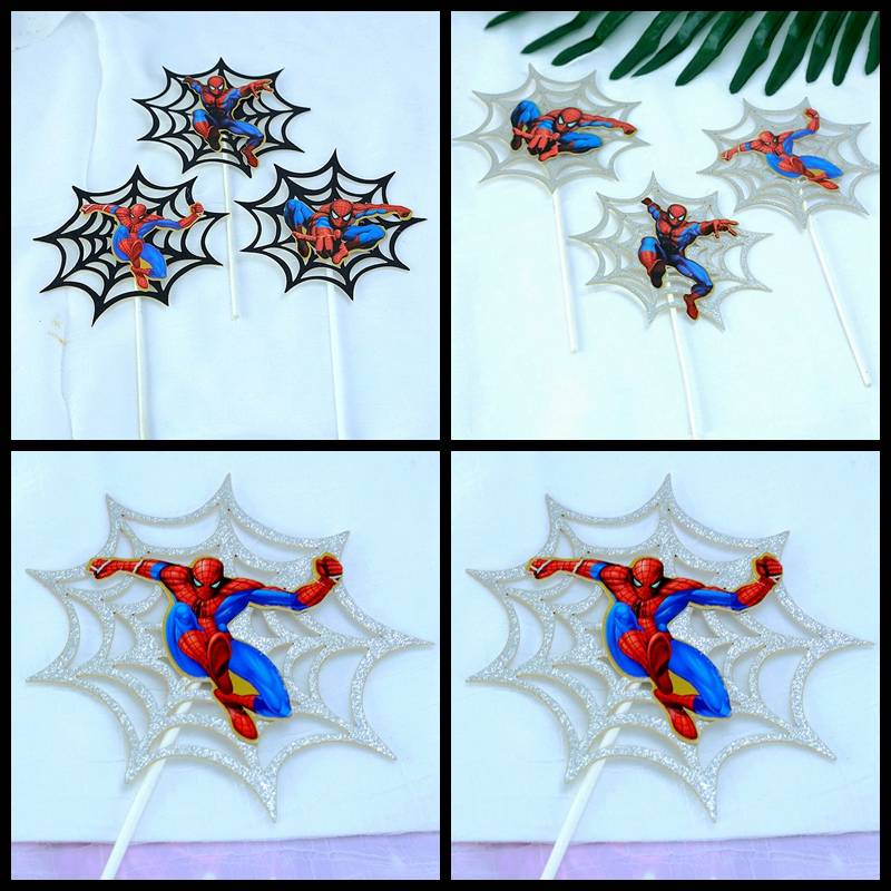 3 ชิ้น/เซ็ต Avengers Heroes Spiderman Spider Web เค้ก Topper Boy เค้กวันเกิดแฮปปี้ตกแต่ง