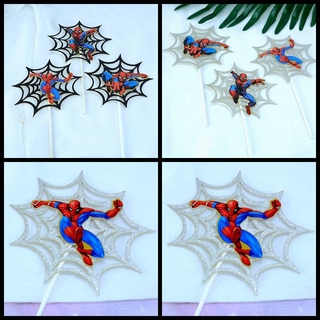 3pcs/set Avengers Heroes Spiderman Spider Web Cake Topper Boy Happy Birthday Cake Decoration