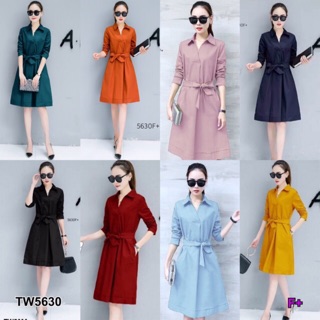 GN5630 **รบกวนสอบถามก่อนสั่งซื้อจ้า** เดรสคอปกผูกเอว Dress