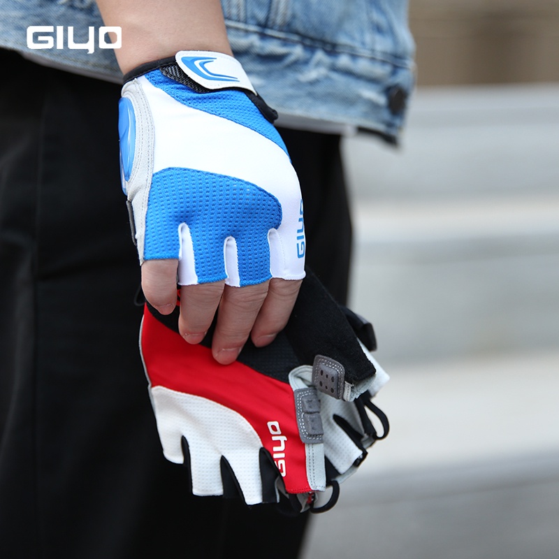 Giyo ถุงมือขี่จักรยาน แบบครึ่งนิ้ว เจลปาล์ม ผ้าไลคร่า กันเหงื่อ กันกระแทก สําหรับปั่นจักรยานเสือหมอบ เสือหมอบ เสือหมอบ