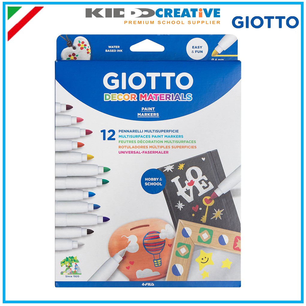 Giotto MULTISURFACES FIBRE PENS, 12 COLS