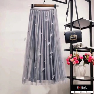 Mesh and Velvet Feather Long Skirt imported by iHijab