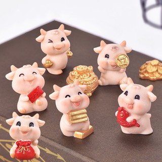 6Pcs Mini Cow Figurines, 2021ราศีวัวเรซิ่นของจิ๋วจีนใหม่ปีLucky Bullสัตว์น่ารักอุปกรณ์ประดับภูมิทัศน์บอนไซสวนนางฟ้าวัวFigurinesที่มีความหมายBlessingขนาดเล็กตกแต่งบ้าน