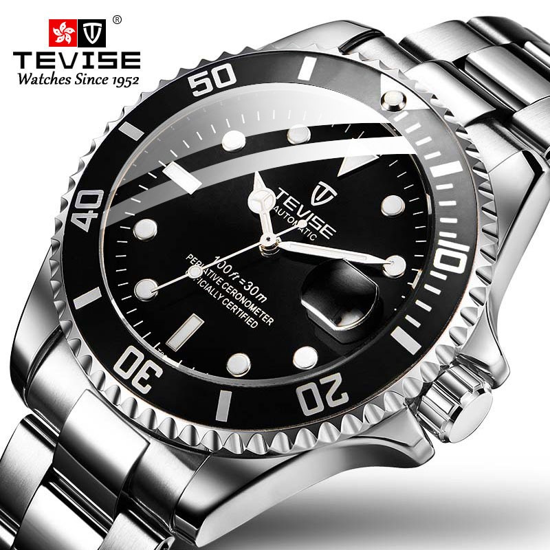 TEVISE Men Stailness steel Automatic Mechanical Watch Date