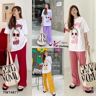 #14877 Set 2 ชิ้น เสื้อยืดคอกลม+ขายาว ทรงโอเวอร์ไซส์