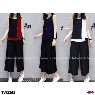 👗Pfashion [ส่งไว!!🚛] P3363 เซทเสื้อแขนกุดทูโทนกับกางเกงขา 6ส่วน Two-tone sleeveless top and pants set