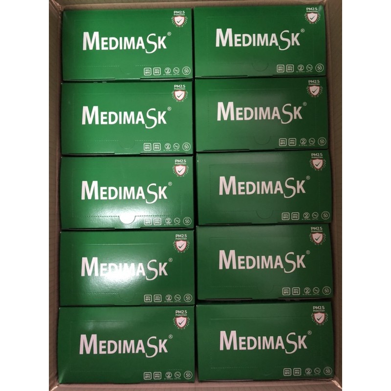 หน้ากากอนามัย Medimask เกรดทางการแพทย์ กัน PM2.5 สีเขียว (ยกลัง)