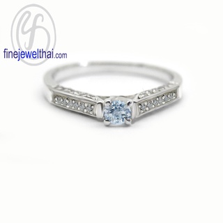 Finejewelthai-แหวนอะความารีน-แหวนเพชรCZ-แหวนเงินแท้-พลอยประจำเดือนเกิด-Aquamarine-Silver-Ring-Birthstone-R1370aq