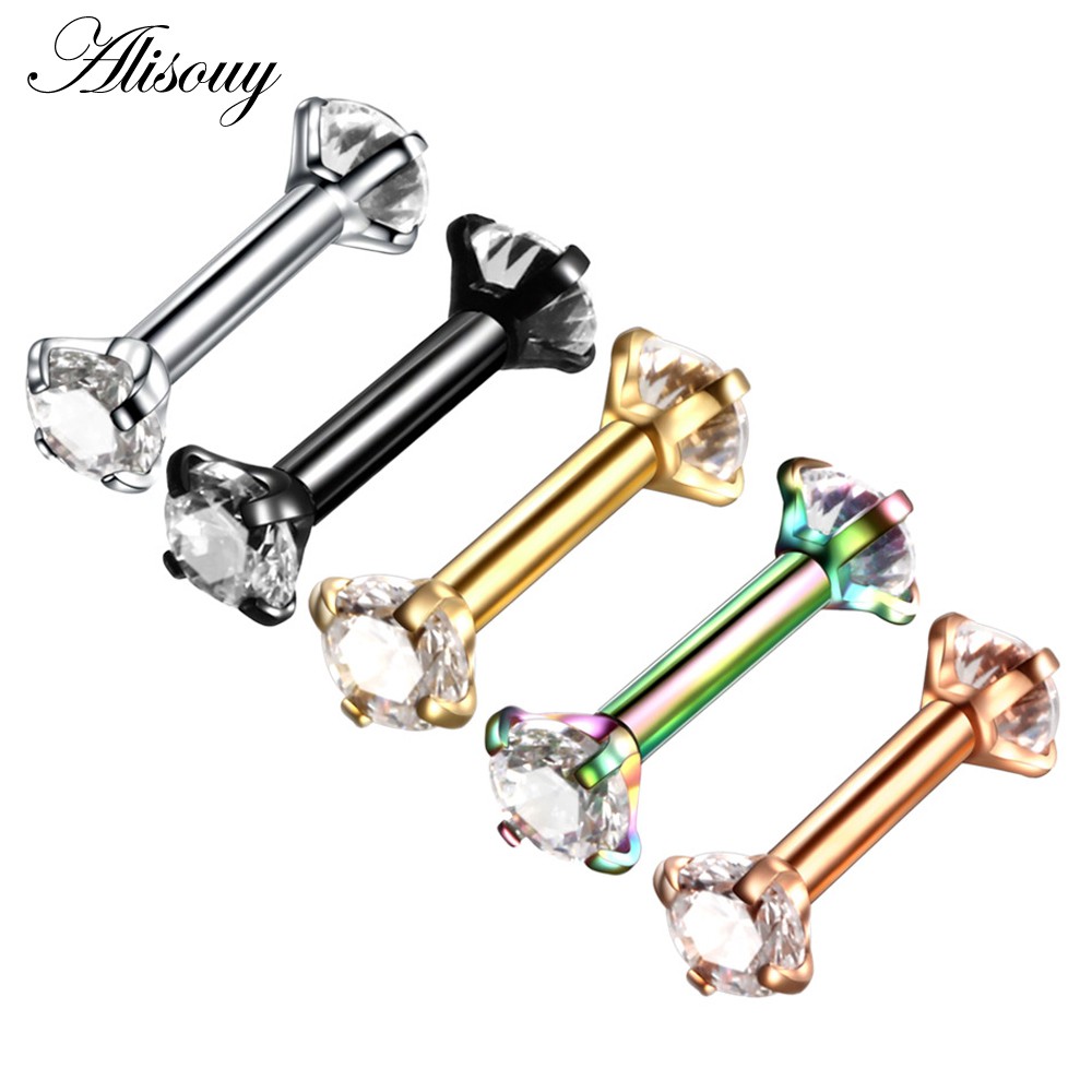 ต่างหูคริสตัลสีสันสดใส ขนาด 1.2x6x3 มม. เกลียวสำหรับการเจาะ Tragus และกระดูกอ่อน