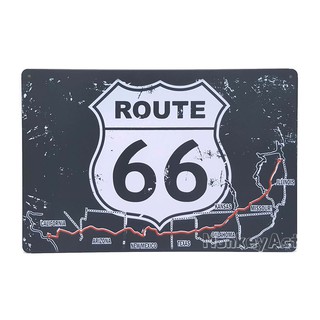 ป้ายสังกะสีวินเทจ Route 66 (Black)