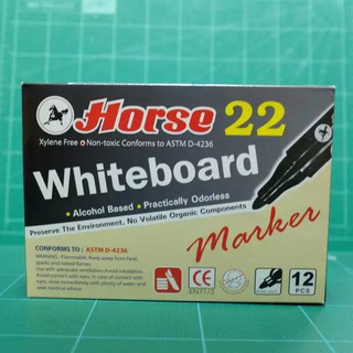 ปากกาไวท์บอร์ดตราม้า Horse Whiteboard Marker H-22 หมึกสีดำ (1กล่อง/12ด้าม)