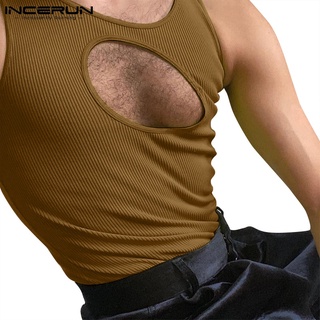 INCERUN Men Fashion Hollow Out Sleeveless Round Neck Solid Color Tank Tops