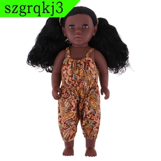 WenZhen Music  43cm Real Life Vinyl Baby Doll African Newborn Baby Girl Doll Kids Gift Toy