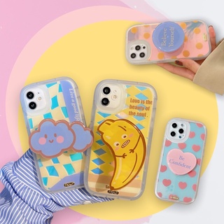 พร้อมส่งในไทย🍌☁️ เคสสำหรับ iPhone เคสไอโฟน case เคสกันกระแทกโฮโลแกรมตาราง+holder เมฆ กล้วย เคสไอริง 11,11Proamx-13Promax