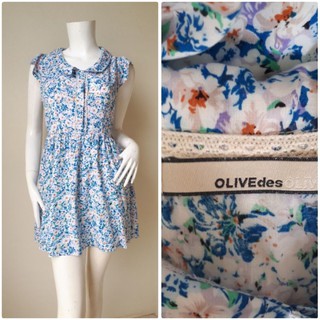 มินิเดรสลายดอก สีฟ้า มีซับใน ผ้าไม่ยืด Size S รอบอก 36 นิ้วค่ะ