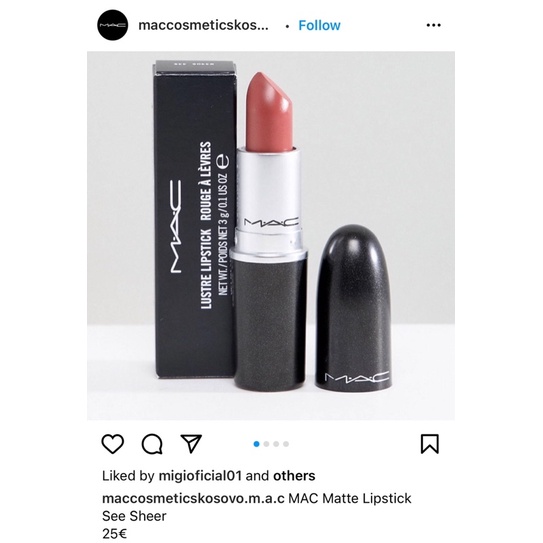 M.A.C Lustre Lipstic สี See Sheer 520 (สินค้ามือสอง)