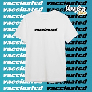 เสื้อยืด คอกลม ลายฉีดวัคซีนแล้ว "Vaccinated" (ลายD1-D2) cotton100%