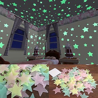 100 / 40Pcs 3D Glow in the Dark ดาวเพดานสติ๊กเกอร์ติดผนัง Living Living น่ารักตกแต่ง