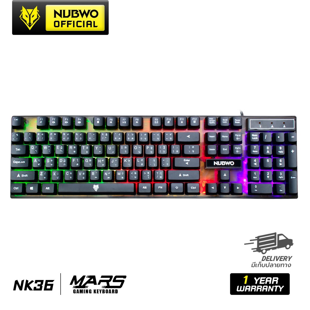 [สินค้ารับประกัน 1ปี] Nubwo NK36 MARS GAMING KEYBOARD RUBBER DOME SWITCHES คีย์บอร์ดปุ่มยางเสียงเงียบ มีไฟ LED