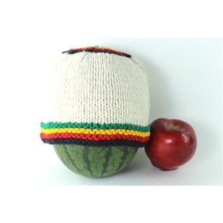 สินค้าราสต้า Beanie White Short Small Stripes Green Yellow Red Black หมวกนิตตี้งราสต้าสีขาว RASTA SHORT BEANIE