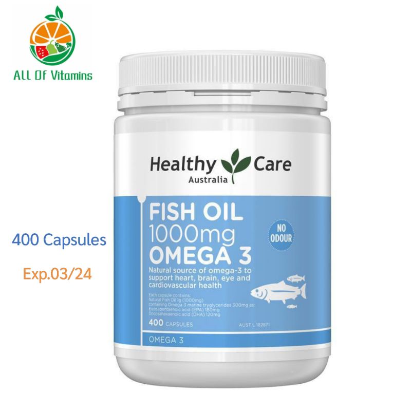 Healthy Care Fish Oil 1000mg. Omega3 400 Capsules  (ไม่มีกลิ่นคาว) Exp.03/24 (นำเข้าจากออสเตรเลีย)