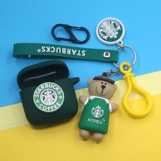 เคสโทรศัพท์มือถือ ซิลิโคนนิ่ม กันกระแทก ลายการ์ตูนหมีกาแฟ Starbucks พร้อมพวงกุญแจ สําหรับ RedMi Buds 3 RedMi Buds 3