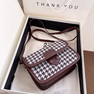 กระเป๋าผ้าใบสี่เหลี่ยม กระเป๋า Houndstooth กระเป๋าสะพายไหล่อเนกประสงค์ย้อนยุค กระเป๋าสะพายข้างทรงสี่เหลี่ยมขนาดเล็ก