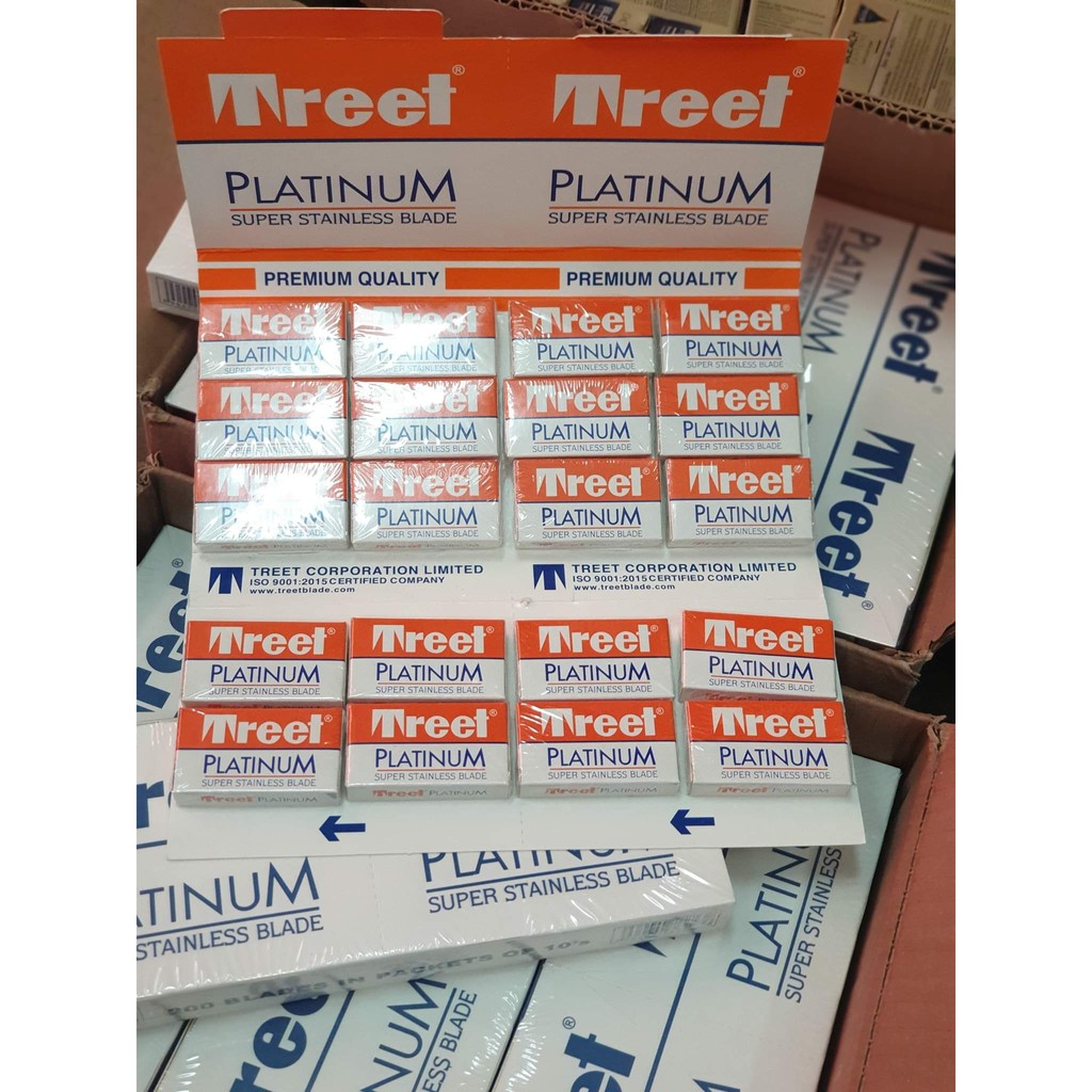 ใบมีดโกน ใบมีดสองคม ใบมีดโกนหนวด ใบมีด มีดโกน บาร์เบอร์ Treet Platinum super stainless blade (กล่องส