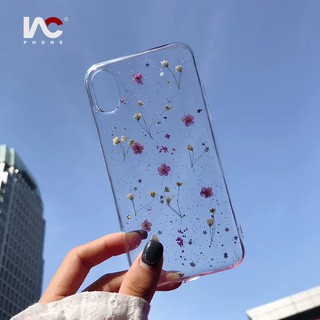 Real Flowers Case For iPhone 14Pro Max 14 Plus 13Pro Max 13 12ProMax 12 11 X Max 8P Glitter Clear Soft Dry Flower Cover For Girls Ladies