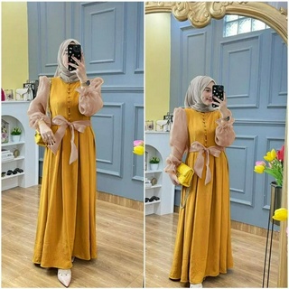 Almirah 77- Maxy Catalya (M - L) Matt Crinkle Premium Combi Organza On Hand, Active Front Kanicng สายรัดเอวด้านข้าง, แขนโมเดลลูกโป่ง (ไม่มี PASHMINA)