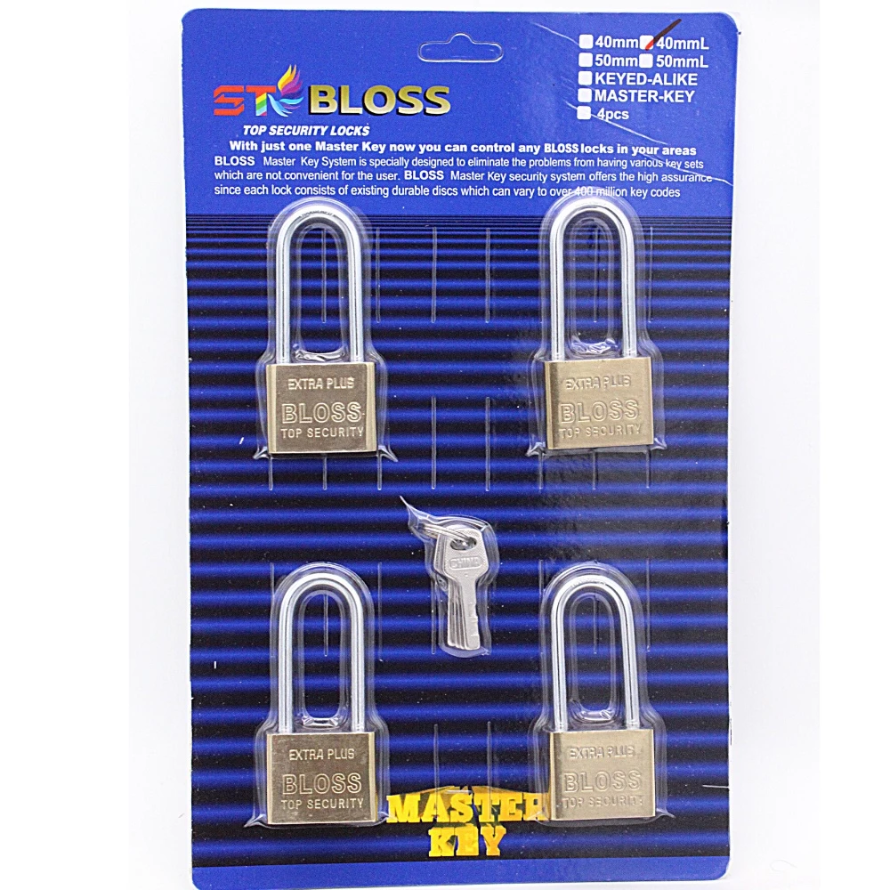 ST แม่กุญแจลูกปืนสีเงิน/ สีทอง BLOSS กุญแจ4ดอก กุญแจล็อกบ้าน ขนาด40มิล50มิล ST-BLOSS-MASTER KEYแพ็ก4ชิ้น
