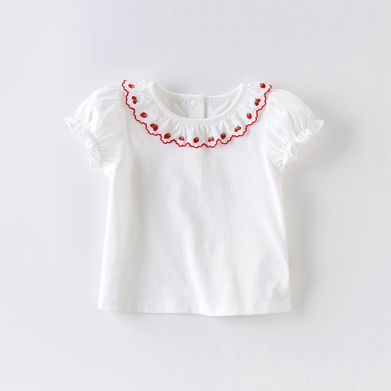 เสื้อยืด ผ้าฝ้าย ปักลายน่ารัก แฟชั่นฤดูร้อน สําหรับเด็กผู้หญิง