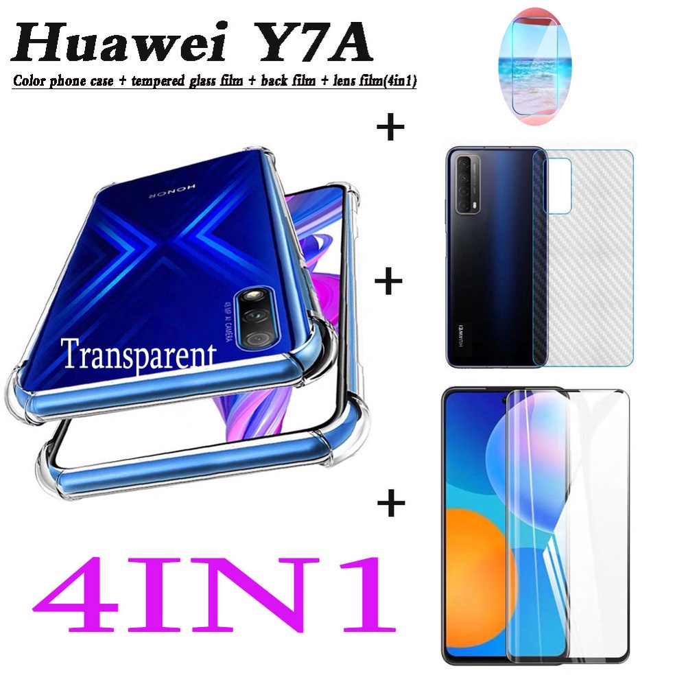 4in1 Huawei Y7A Case Huawei Nova 8i Y7 Prime พร้อมกระจกนิรภัย Y7P Y6P/Y8P Huawei Y9 Prime case+ฟิล์ม