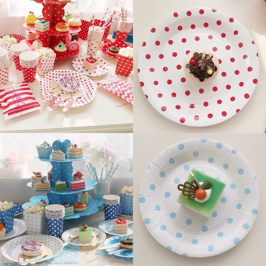 (แพ็ค 12 ใบ) จาน จานกระดาษ ลายจุด ขนาด 22.5 ซม. พร็อพ ถ่ายรูป ของตกแต่ง ใส่ขนม - รูปที่ 6